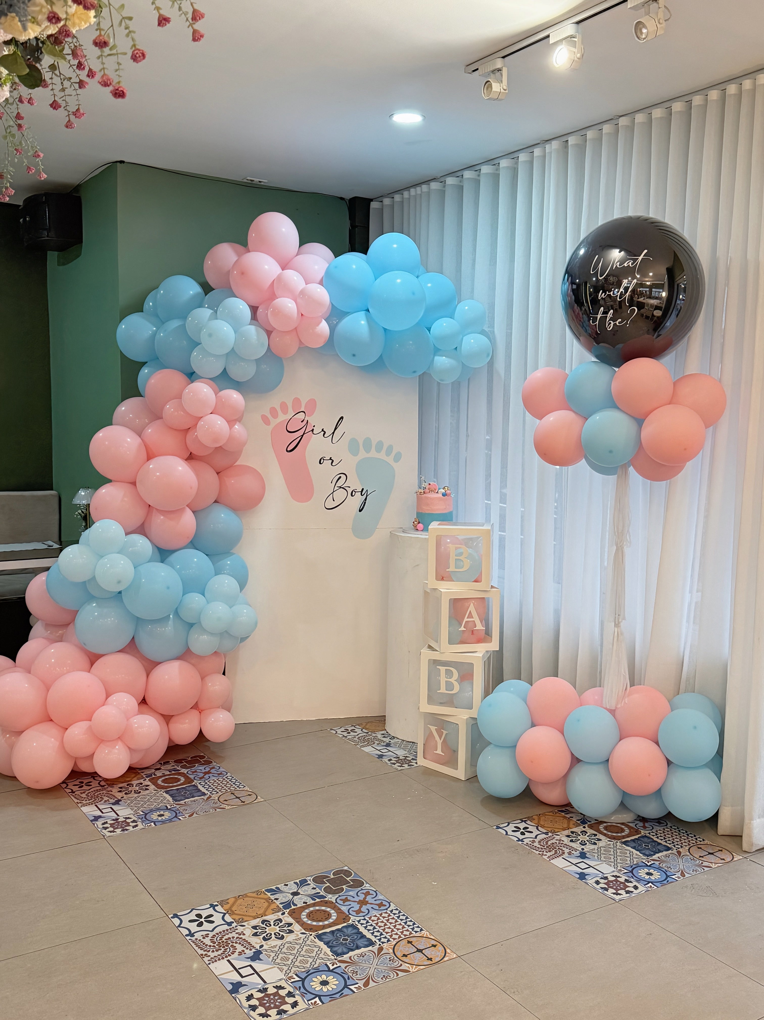 Gender Reveal Backdrop with Gender Reveal Pop Balloon